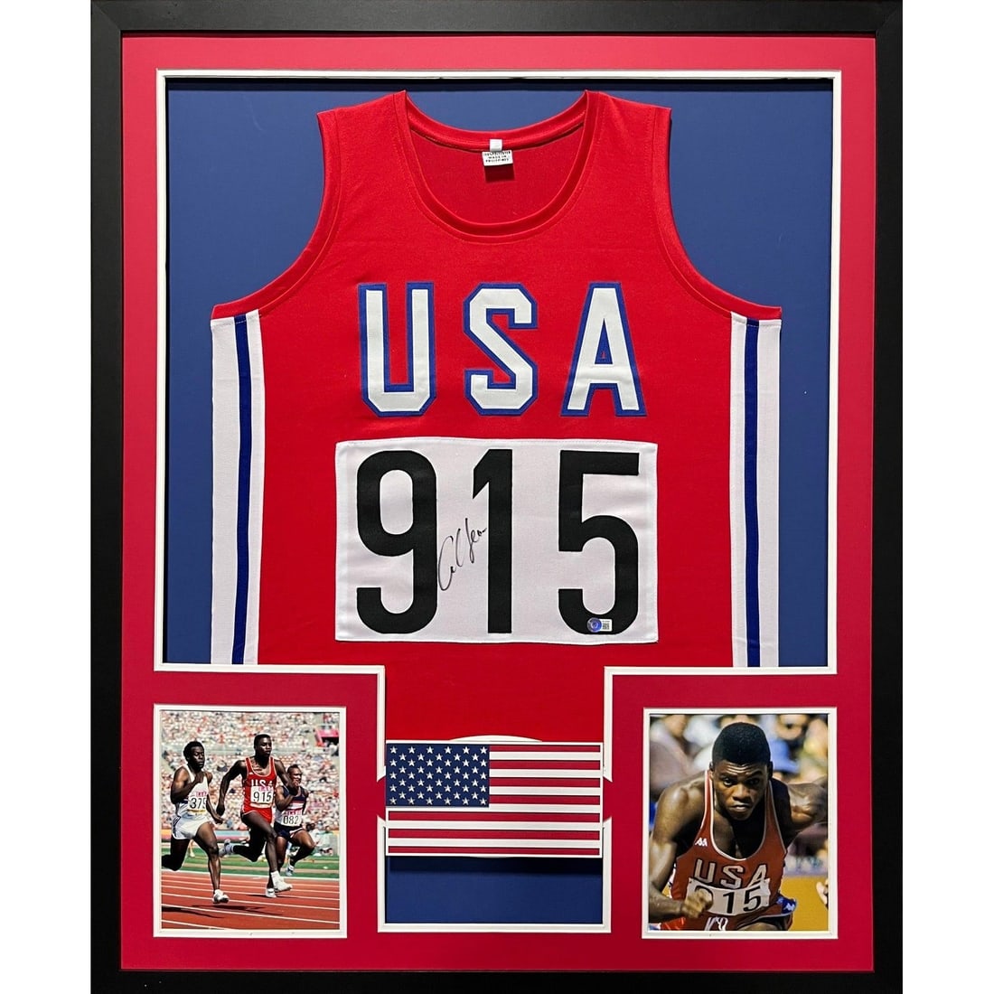 Carl Lewis Autographed Framed Track Jersey Beckett Authentic (1 of 2)