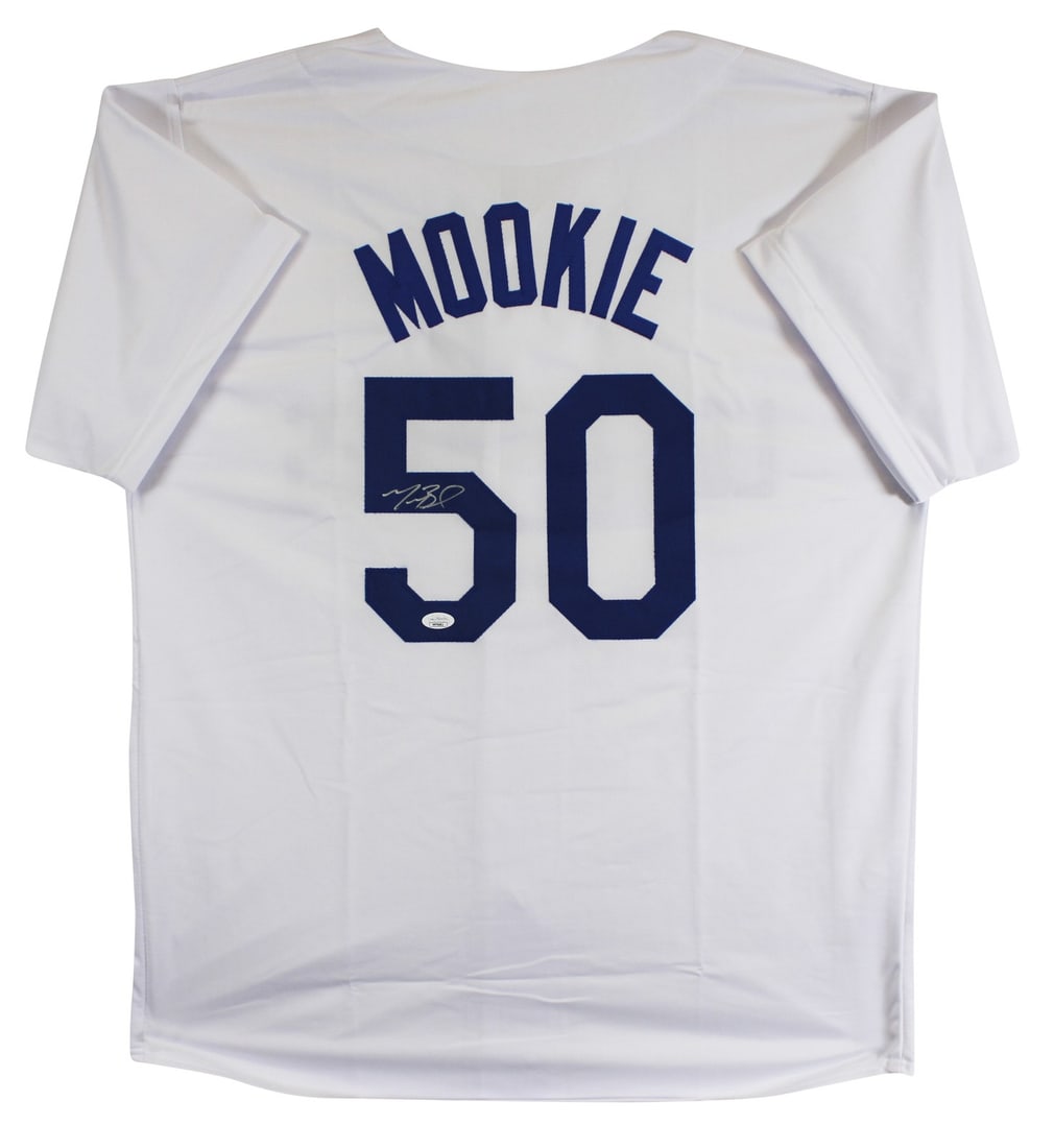 Autographed White Los Angeles Dodgers Jersey Signed by Mookie Betts JSA Authenticated: Autographed White Los Angeles Dodgers Jersey Signed by Mookie Betts JSA Authenticated This white pro style jersey has been personally signed by Mookie Betts of the Los Angeles Dodgers. The autograph h