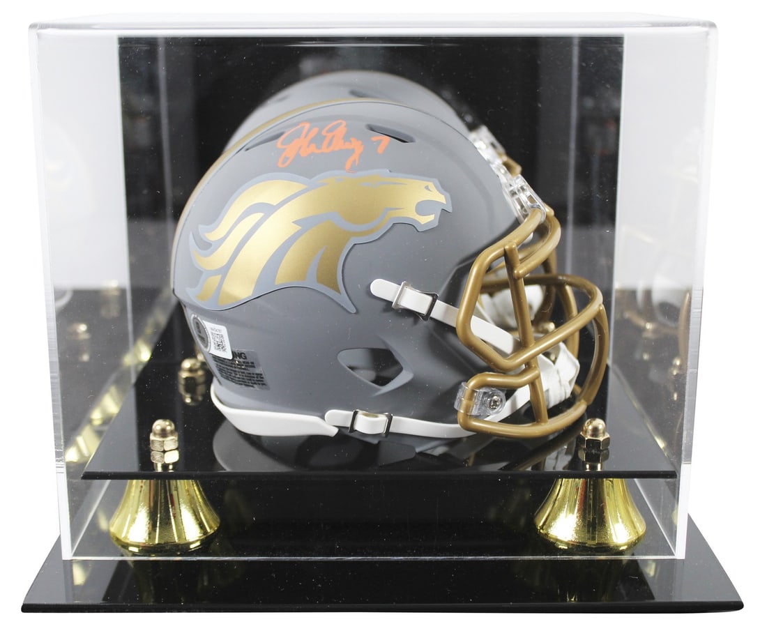 John Elway Signed Denver Broncos Slate Speed Mini Helmet with Beckett Authentication: John Elway Signed Denver Broncos Slate Speed Mini Helmet with Beckett Authentication Celebrate the legacy of John Elway with this authentic autographed Denver Broncos Slate Speed Mini Helmet. This rem