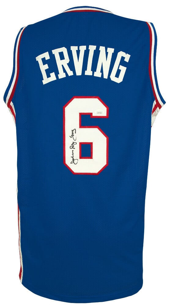 Julius Dr J Erving Signed Blue Throwback Jersey Philadelphia 76ers JSA COA: Julius Dr J Erving Signed Blue Throwback Jersey Philadelphia 76ers JSA COA Celebrate basketball history with this original signed blue throwback custom basketball jersey of Julius 'Dr. J' Erving, a le
