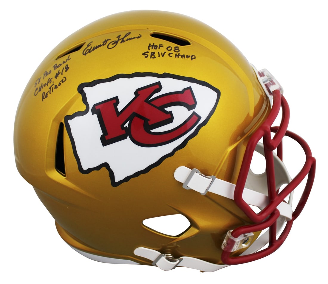 Emmitt Thomas Signed Flash Full Size Helmet HOF 08 BAS Authenticated: Emmitt Thomas Signed Flash Full Size Helmet HOF 08 BAS Authenticated This authentic Kansas City Chiefs Flash Full Size Speed Replica Helmet is personally signed by Hall of Famer Emmitt Thomas. It feat