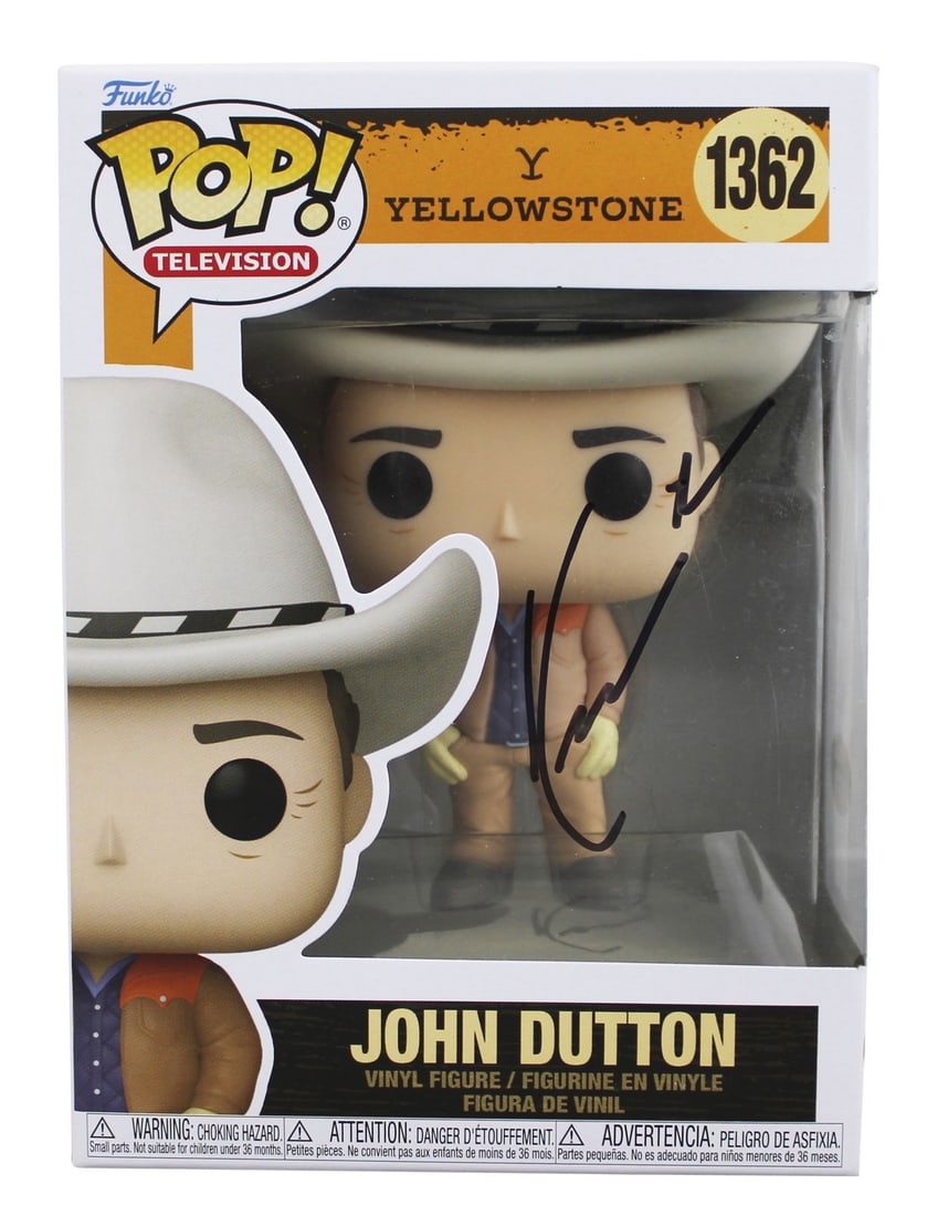 JSA Authenticated Kevin Costner Signed John Dutton Funko Pop Yellowstone #1362: JSA Authenticated Kevin Costner Signed John Dutton Funko Pop Yellowstone #1362 This is a pre-owned John Dutton #1362 Funko Pop Vinyl Figure from Yellowstone, personally signed by Kevin Costner. The au