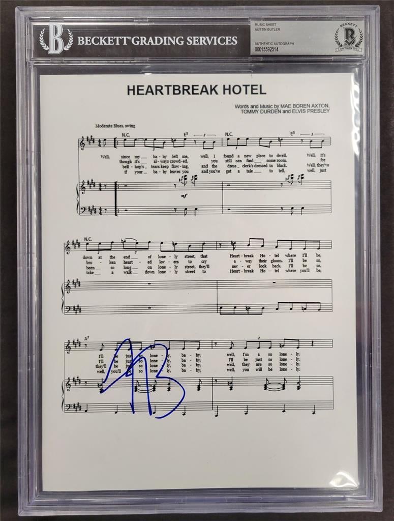Elvis Heartbreak Hotel song sheet 8.5x11 signed by Austin Butler Beckett authenticated (1 of 3)