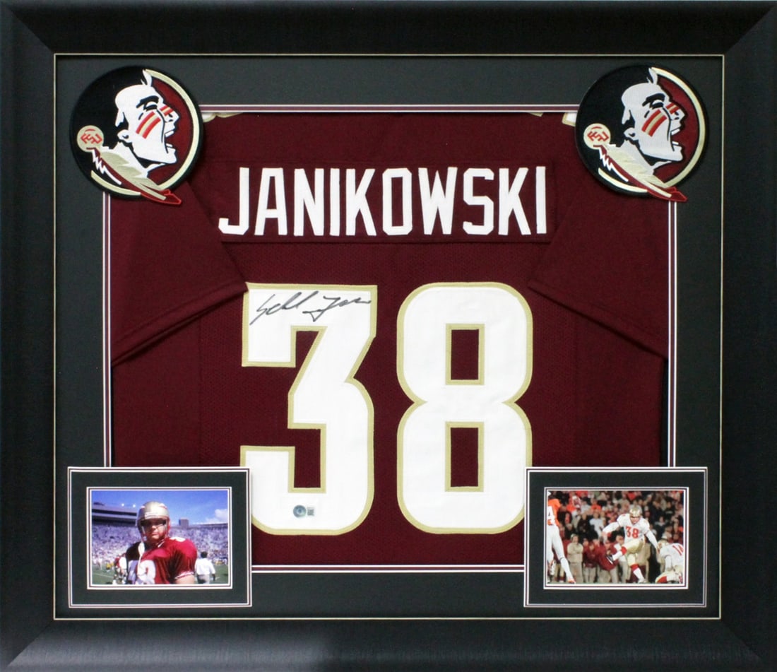 Sebastian Janikowski Signed Florida State Maroon Framed Jersey BAS Authenticated (1 of 2)