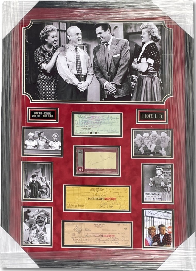 Framed I Love Lucy Signed Checks Display JSA Ball Arnaz Vance Frawley: Framed I Love Lucy Signed Checks Display JSA Ball Arnaz Vance Frawley This framed display features original cut signatures from the cast of "I Love Lucy," including Lucille Ball, Desi Arnaz, Vivian Va