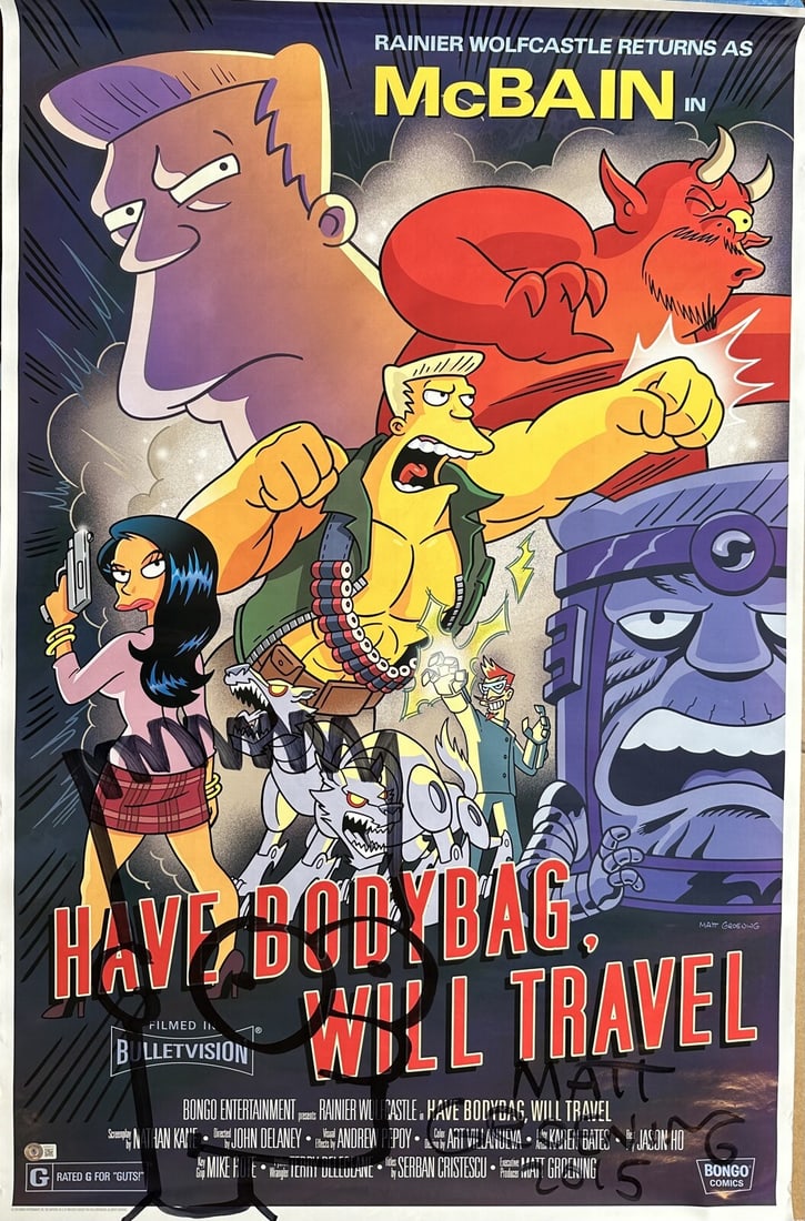 Matt Groening Signed 27x40 Simpsons McBain Poster with Bart Sketch BECKETT LOA (1 of 1)