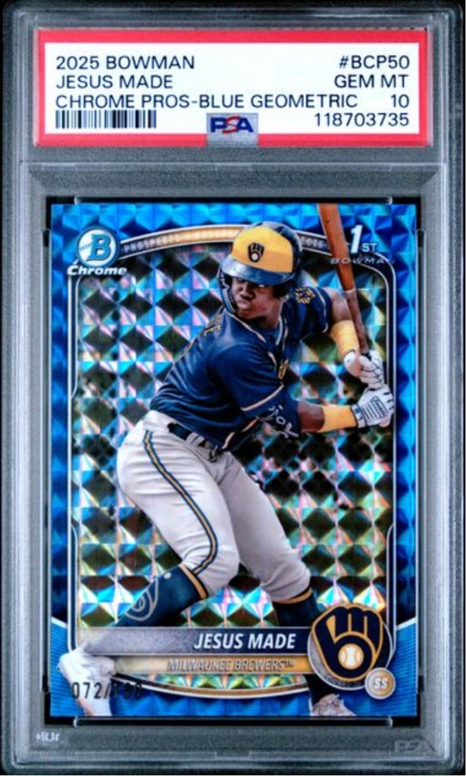 2025 Bowman Jesus Made #BCP50 Blue Geometric /150 PSA 10 Baseball Card (1 of 2)