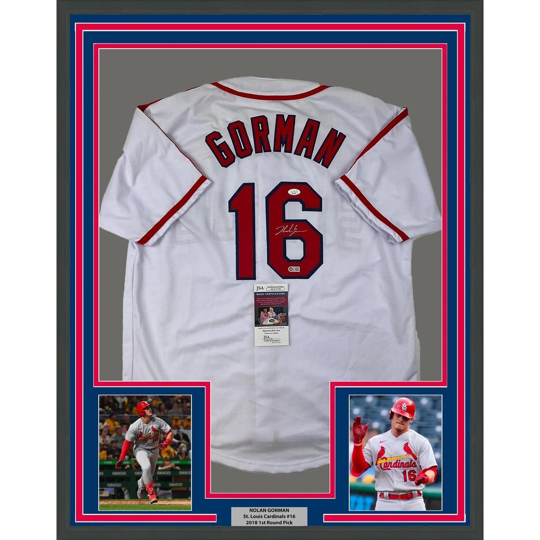 Framed Nolan Gorman Autographed Jersey St. Louis Cardinals JSA COA 33x42 (1 of 2)