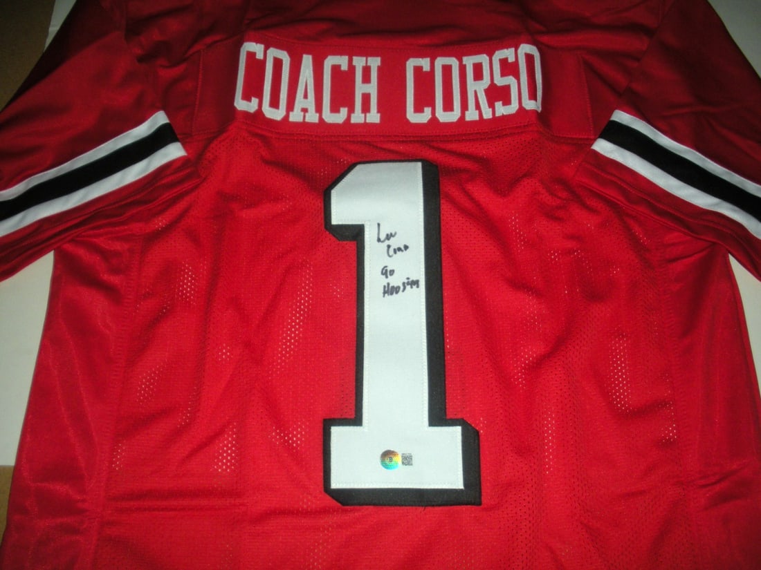Lee Corso Autographed Indiana Hoosiers Jersey with Beckett COA: Lee Corso Autographed Indiana Hoosiers Jersey with Beckett COA This pre-owned Indiana Hoosiers football jersey is signed by Lee Corso and comes with a Beckett Certificate of Authenticity (COA). It is