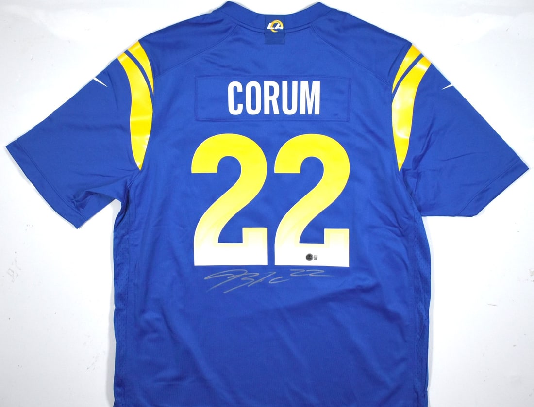 Rams Blue Nike Game Jersey Signed by Blake Corum with Beckett Authentication: Rams Blue Nike Game Jersey Signed by Blake Corum with Beckett Authentication This is a pre-owned Rams Nike blue game jersey autographed by Blake Corum. The signature is authenticated by Beckett Authen