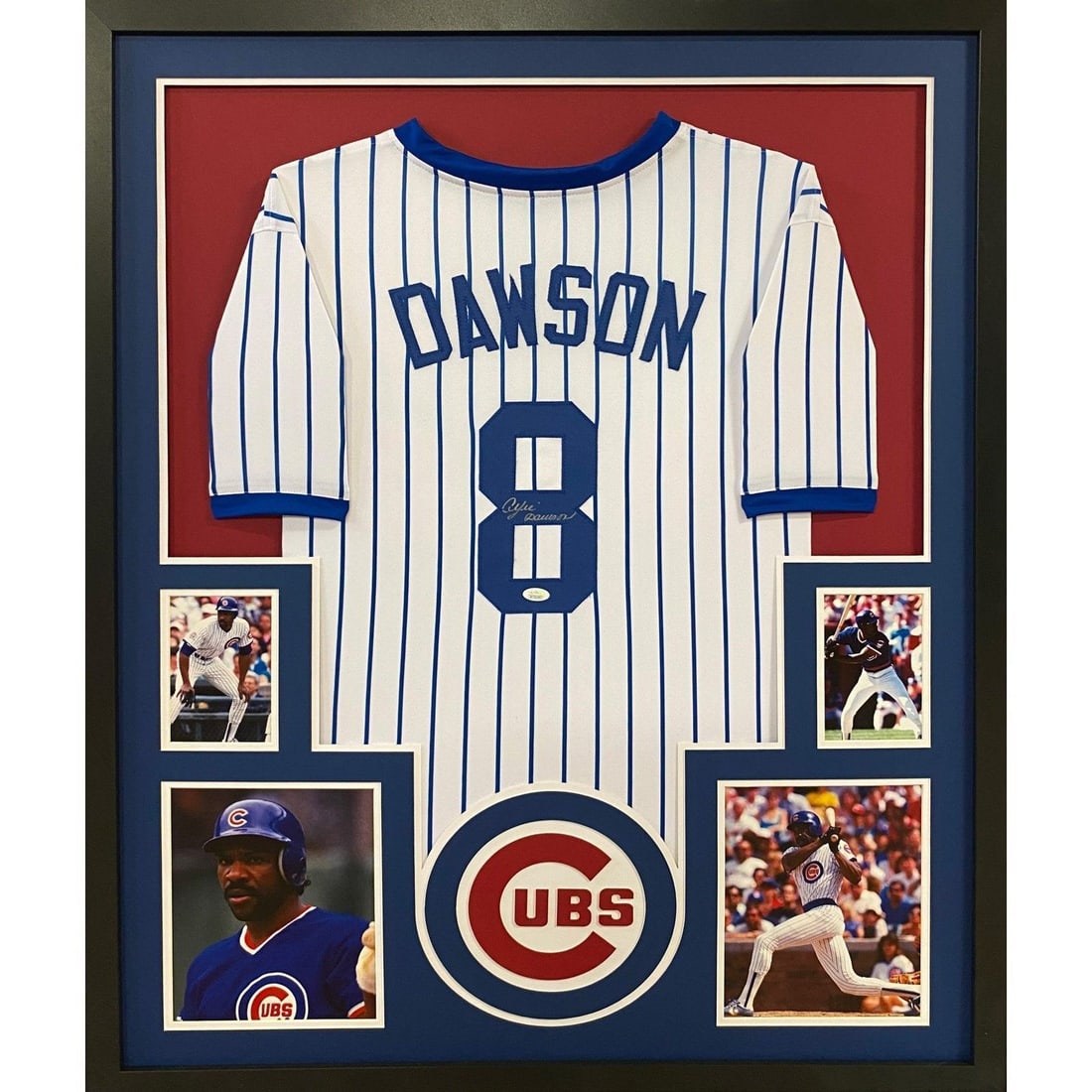 Andre Dawson Signed Chicago Cubs Framed Jersey JSA Authenticated: Andre Dawson Signed Chicago Cubs Framed Jersey JSA Authenticated This is a framed autographed jersey of Andre Dawson, showcasing his legacy with the Chicago Cubs. The jersey is authenticated by JSA, e