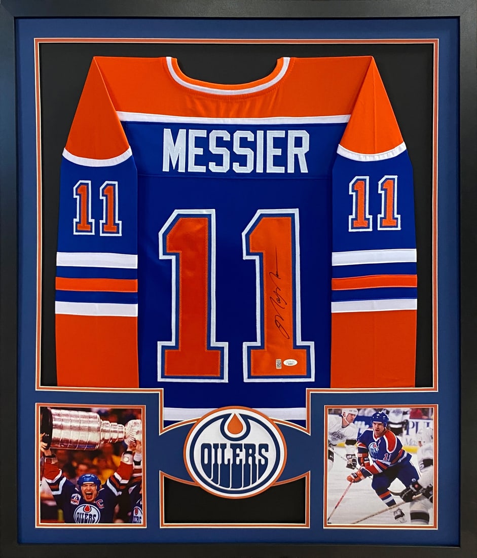 Mark Messier Autographed Framed Jersey JSA Certified Edmonton Oilers: Mark Messier Autographed Framed Jersey JSA Certified Edmonton Oilers This autographed Mark Messier framed jersey is a must-have for any Edmonton Oilers fan. The jersey is authenticated by JSA, a leadi