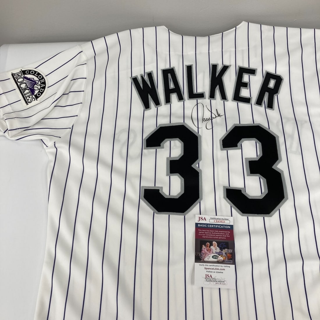 Larry Walker Signed Game Issued Colorado Rockies Jersey JSA Authenticated (1 of 10)