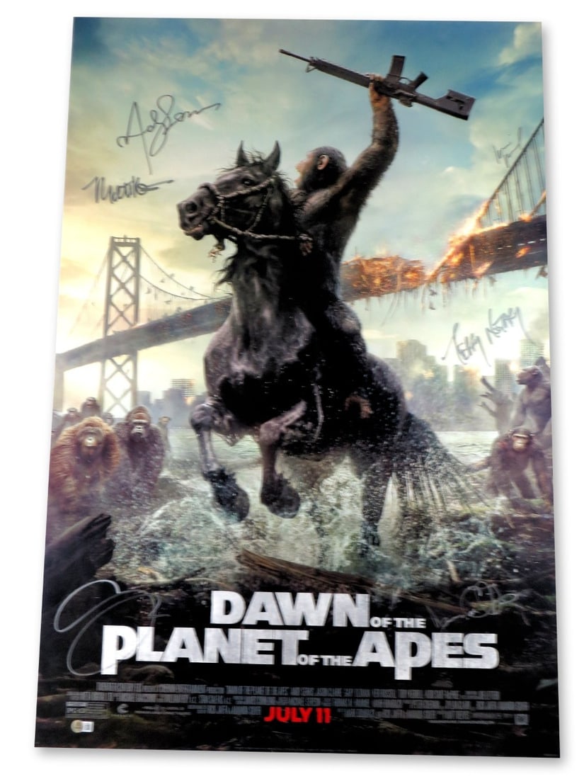 Dawn of the Planet of the Apes Autographed 27x40 Poster Andy Serkis Keri Russell Beckett (1 of 2)