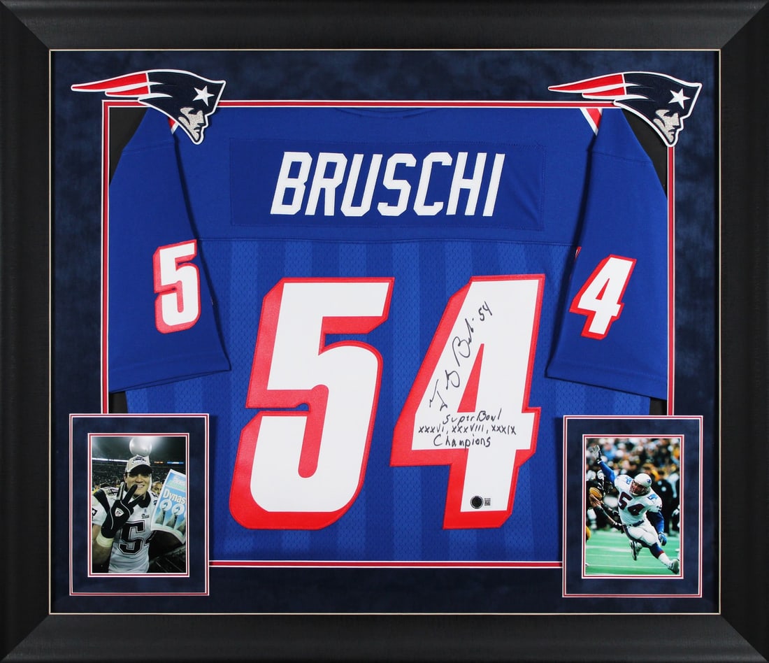 Tedy Bruschi Signed Navy Mitchell & Ness Jersey Framed BAS Authenticated (1 of 2)