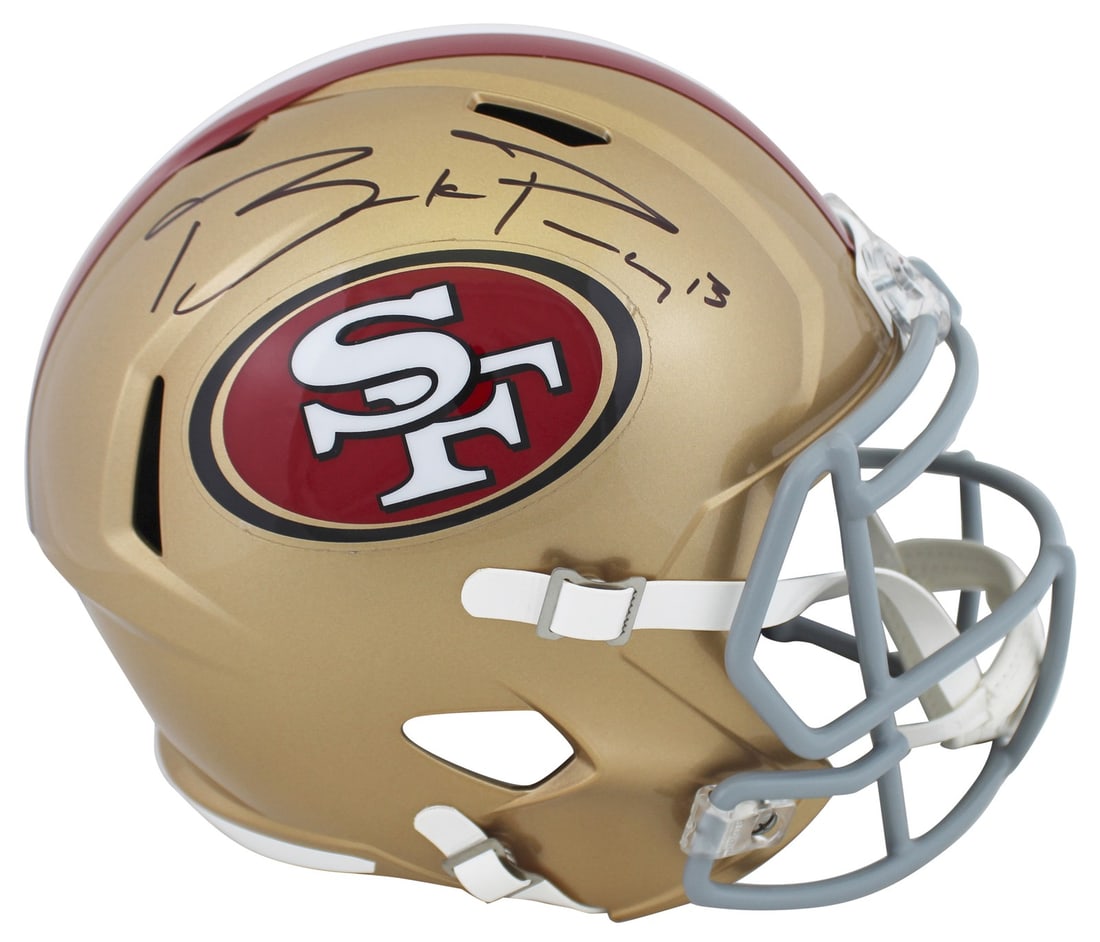 Brock Purdy Signed Full Size Speed Replica Helmet San Francisco 49ers Authentic: Brock Purdy Signed Full Size Speed Replica Helmet San Francisco 49ers Authentic Enhance your collection with this authentic autographed full-size Speed replica helmet, personally signed by Brock Purdy