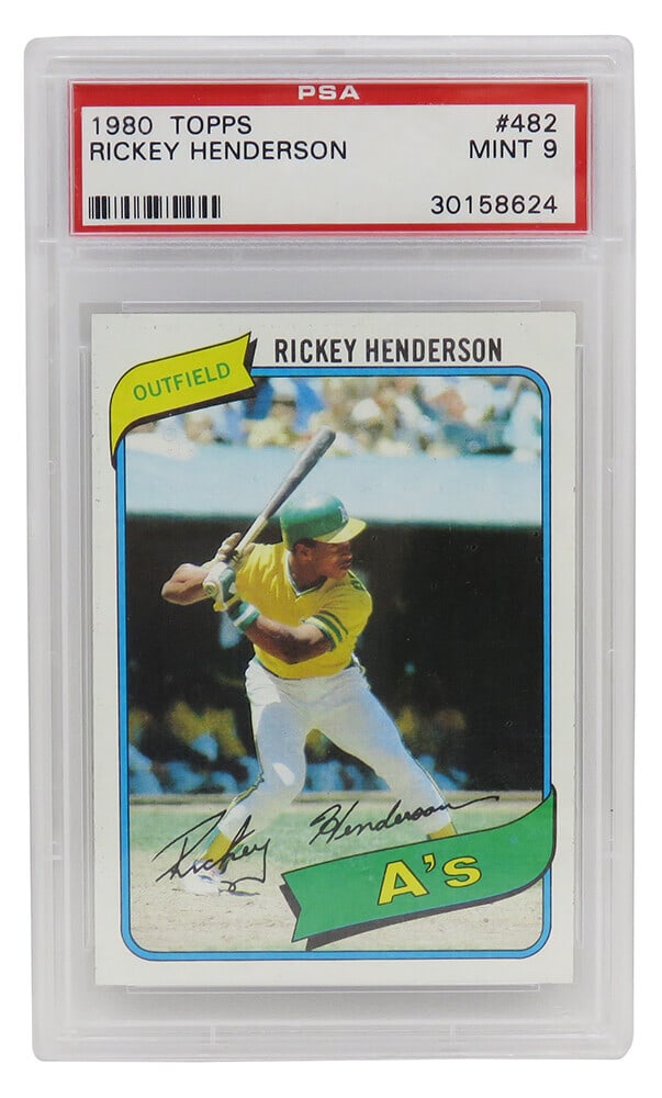 Rickey Henderson 1980 Topps Baseball RC #482 PSA 9 Mint Oakland Athletics (1 of 2)