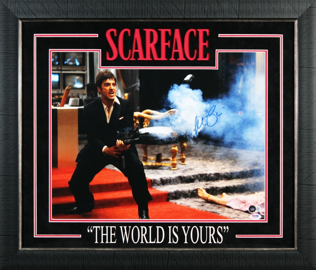 Framed 16x20 Photograph Signed by Al Pacino from Scarface PSA/DNA Authenticated: Framed 16x20 Photograph Signed by Al Pacino from Scarface PSA/DNA Authenticated This is a professionally framed 16x20 photograph from the film Scarface, personally signed by Al Pacino. The autograph w