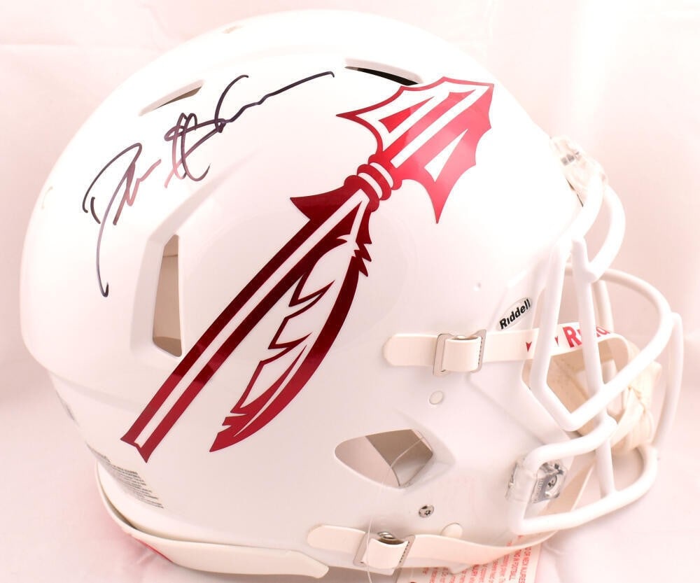 Florida State Seminoles Authentic Helmet Signed by Deion Sanders BAS: Florida State Seminoles Authentic Helmet Signed by Deion Sanders BAS This is a Florida State Seminoles full-size white alternate Speed Authentic helmet signed by Deion Sanders. The autograph is authen