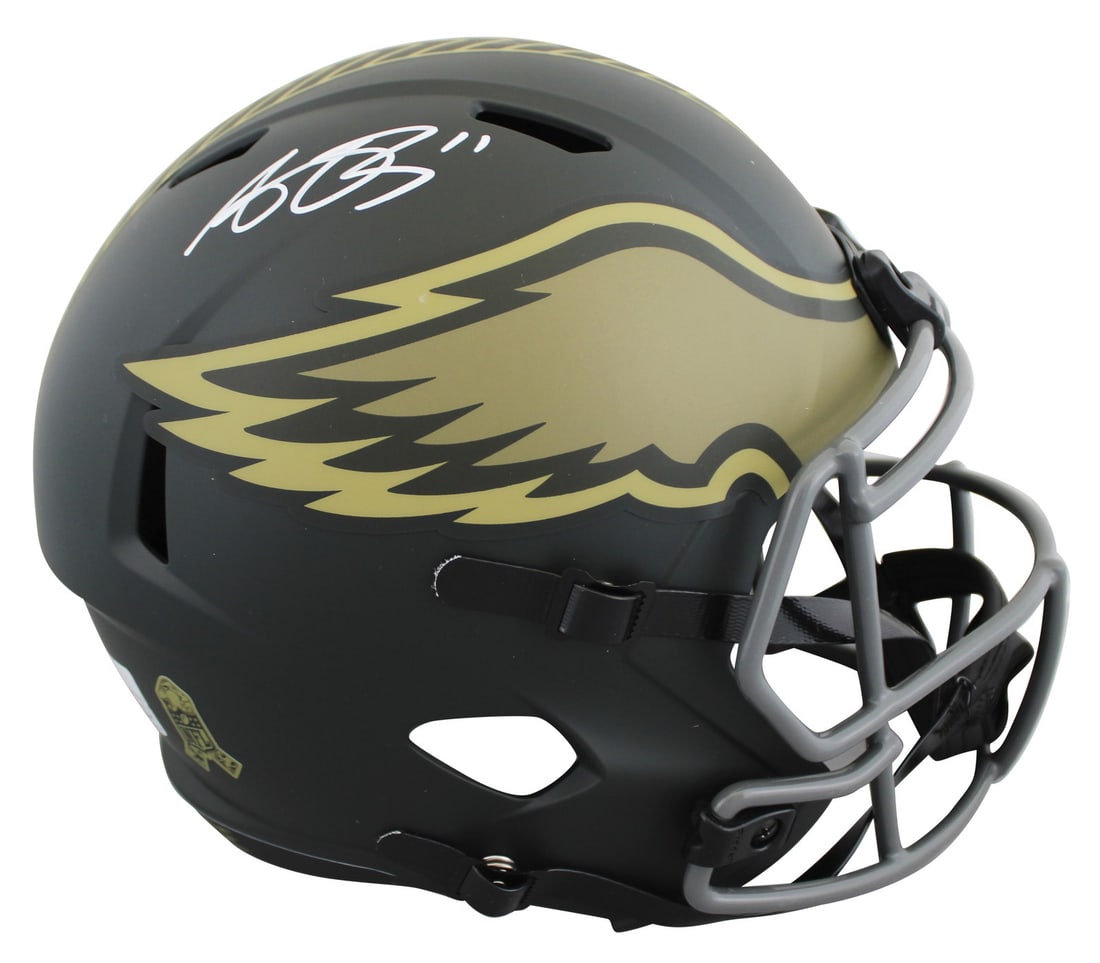 A.J. Brown Signed Philadelphia Eagles Salute to Service IV Helmet BAS Authenticated: A.J. Brown Signed Philadelphia Eagles Salute to Service IV Helmet BAS Authenticated This full-size speed replica helmet commemorates A.J. Brown's contribution to the Philadelphia Eagles, featuring the
