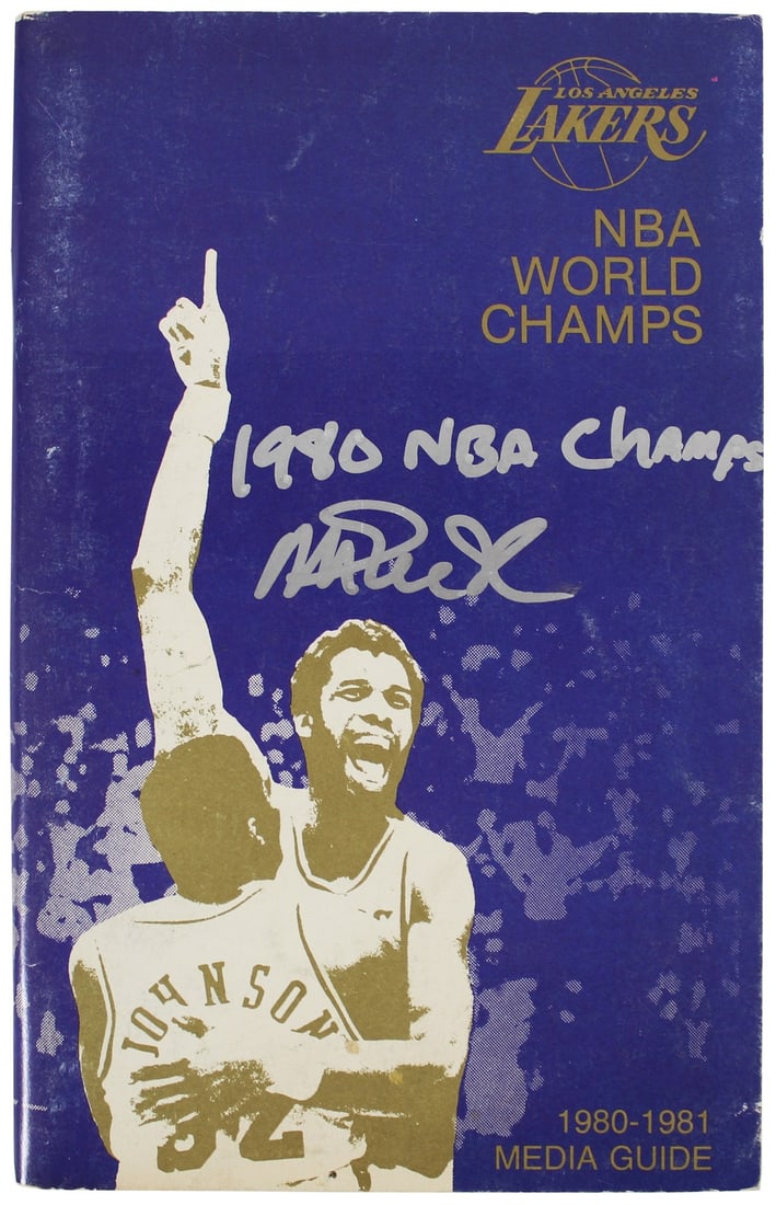 Magic Johnson Signed 1980-81 NBA Champs Media Guide Los Angeles Lakers BAS Authenticated (1 of 6)