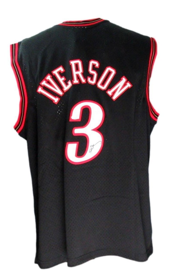 Allen Iverson Signed Black Mitchell & Ness Jersey 76ers JSA Certified: Allen Iverson Signed Black Mitchell & Ness Jersey 76ers JSA Certified Celebrate basketball history with this Allen Iverson Hall of Fame Autographed Black Mitchell & Ness Jersey, representing the Phila