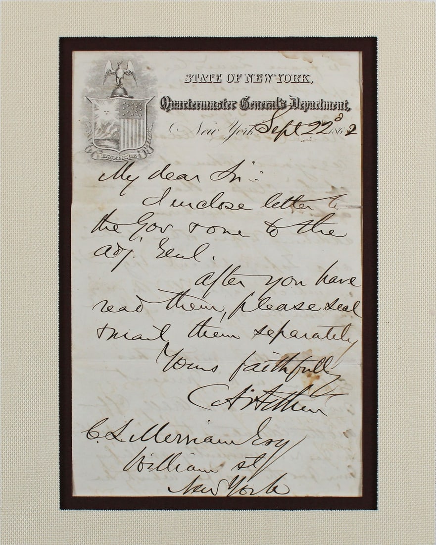 Chester A Arthur 1862 Handwritten Letter Signed Beckett Authenticated Matted Display (1 of 9)
