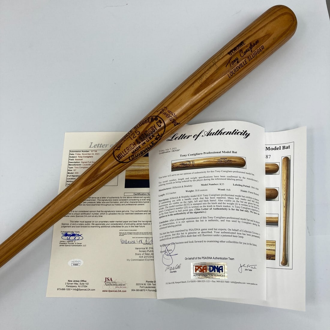 Tony Conigliaro Signed 1965 Game Used K55 Baseball Bat with PSA DNA JSA COA: Tony Conigliaro Signed 1965 Game Used K55 Baseball Bat with PSA DNA JSA COA This authentic Tony Conigliaro signed rookie era baseball bat is a remarkable piece of sports memorabilia. Manufactured betw