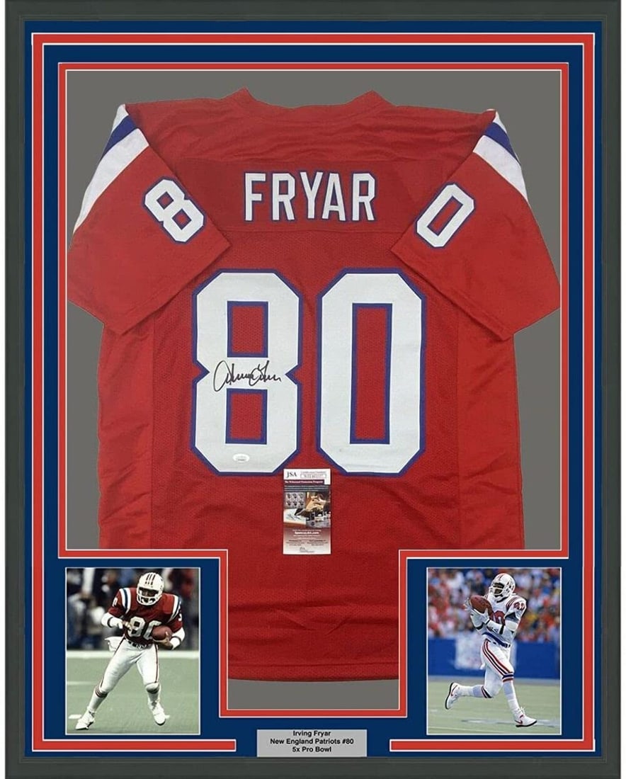 Framed Autographed Irving Fryar New England Patriots Jersey JSA COA: Framed Autographed Irving Fryar New England Patriots Jersey JSA COA This professionally framed and matted jersey features the autograph of NFL star Irving Fryar, showcasing your love for the New Engla