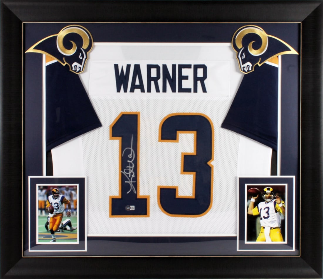 Framed Los Angeles Rams Jersey Signed by Kurt Warner with Beckett Authentication (1 of 1)