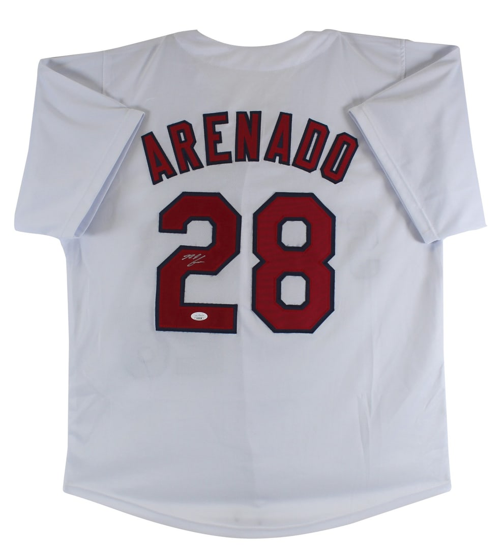 Nolan Arenado Signed White Pro Style Jersey St. Louis Cardinals JSA COA: Nolan Arenado Signed White Pro Style Jersey St. Louis Cardinals JSA COA This authentic, autographed white pro style jersey has been personally signed by Nolan Arenado, star player of the St. Louis Car