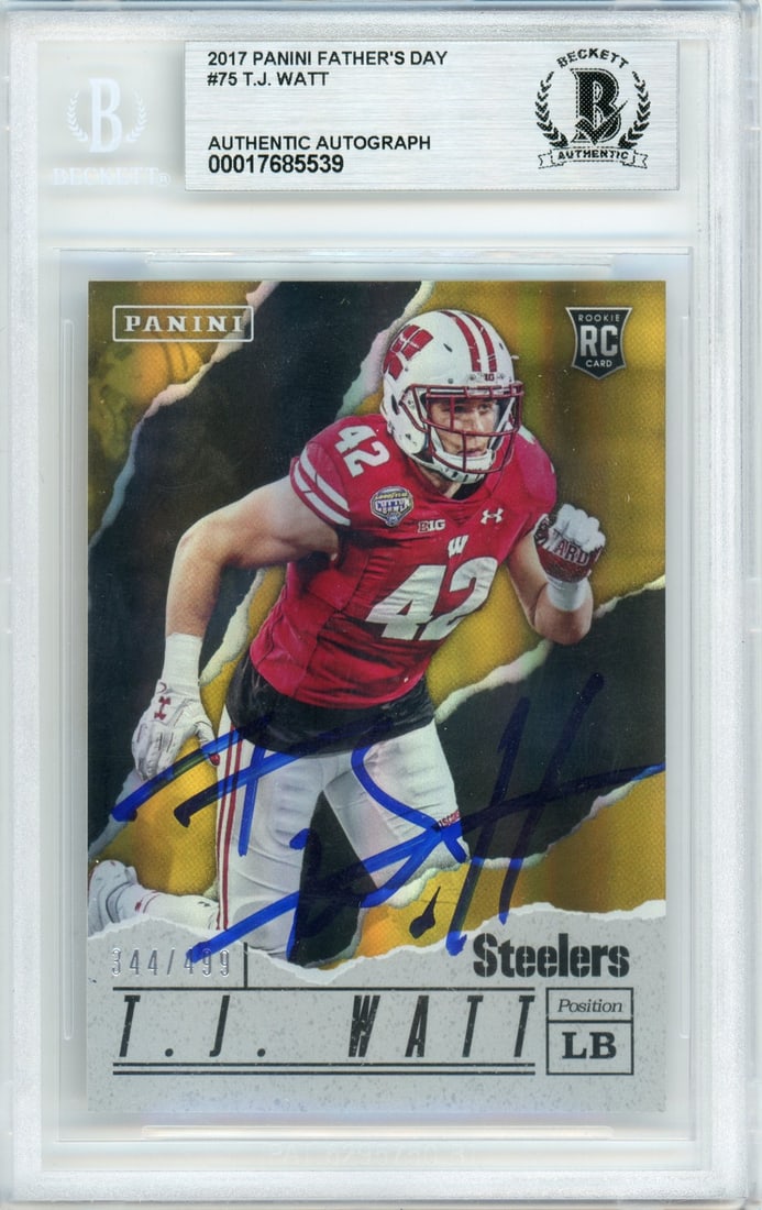 T.J. Watt Rookie Auto 2017 Panini Father's Day Steelers Card BGS Serial Numbered (1 of 2)