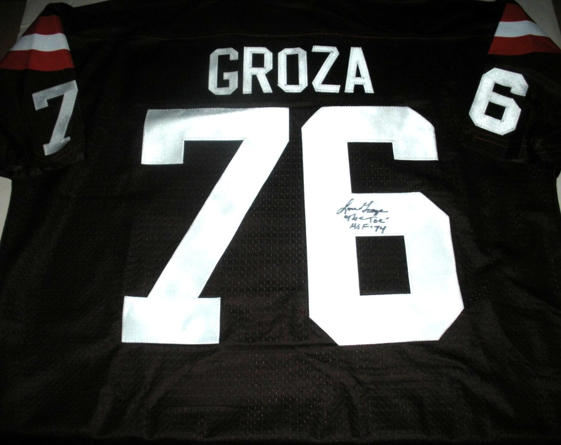 Signed Proline Cleveland Browns Jersey Lou Groza With Certificate Of Authenticity: Signed Proline Cleveland Browns Jersey Lou Groza With Certificate Of Authenticity This is an official licensed Proline jersey signed by Lou Groza of the Cleveland Browns. The jersey comes with a certi