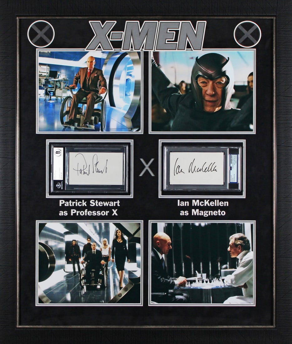 X-Men Ian McKellen Patrick Stewart Signed Framed Index Card PSA BAS (1 of 2)