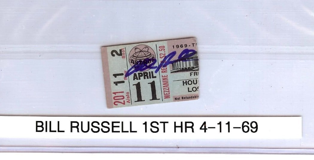 Bill Russell Autographed Ticket Stub Dodgers 1st HR 4/11/69 JSA Authenticated (1 of 3)
