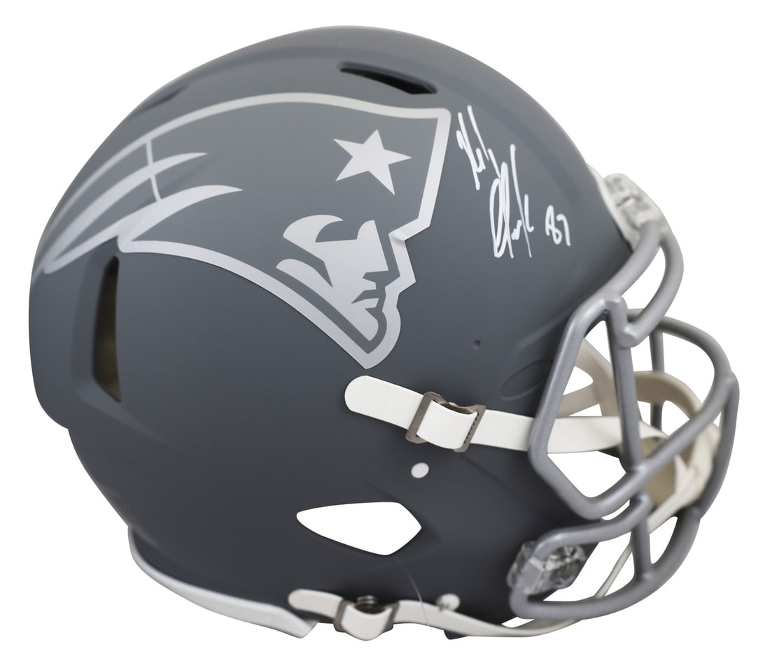 Rob Gronkowski Signed Patriots Slate Full Size Speed Helmet BAS Witnessed (1 of 3)