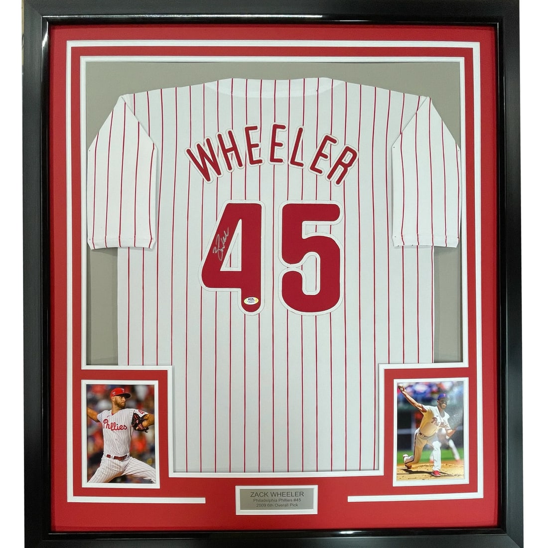 Framed Autographed Zack Wheeler Pinstripe Jersey PSA/DNA COA 33x42 (1 of 2)