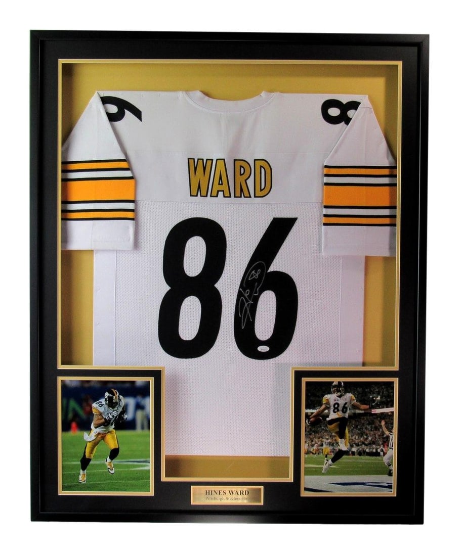 Hines Ward Autographed Framed Pittsburgh Steelers Jersey JSA Certified: Hines Ward Autographed Framed Pittsburgh Steelers Jersey JSA Certified This original Hines Ward signed Pittsburgh Steelers jersey is a must-have for any football fan. The jersey is beautifully framed