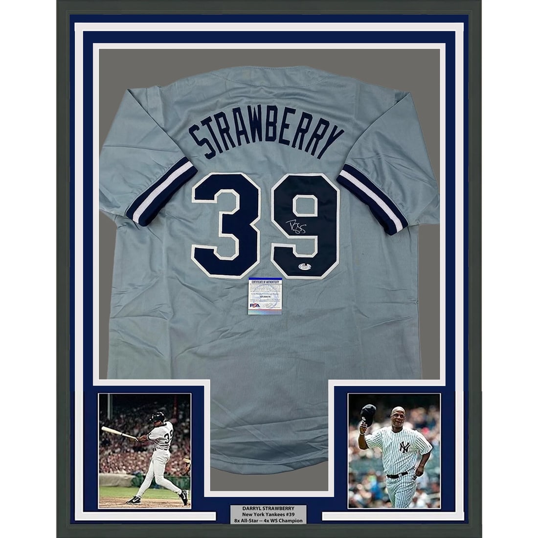 Framed Darryl Strawberry Signed Jersey New York Yankees PSA COA Gem Mint: Framed Darryl Strawberry Signed Jersey New York Yankees PSA COA Gem Mint Celebrate the legacy of Darryl Strawberry with this professionally framed and autographed New York Yankees grey jersey. This un