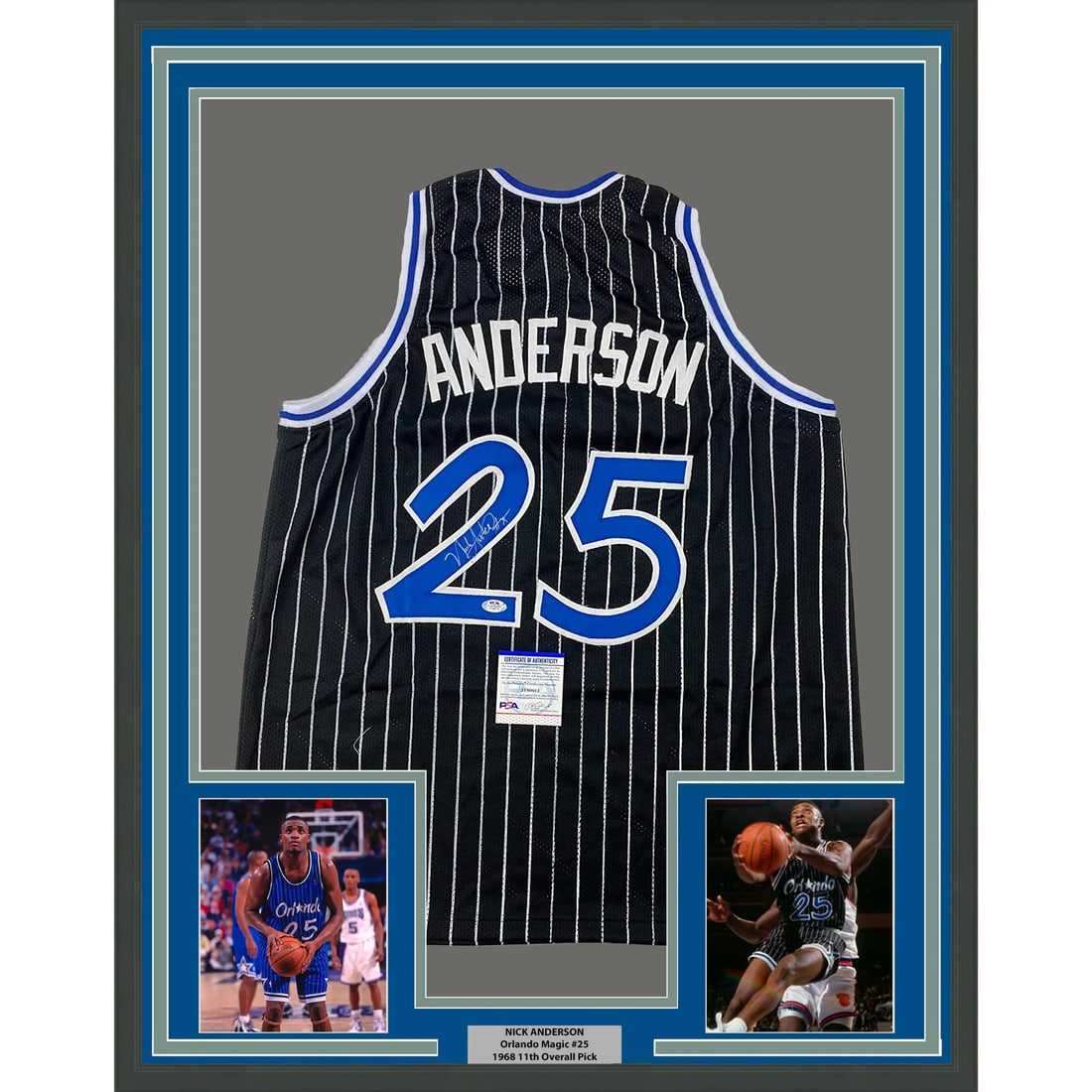 Nick Anderson Signed Orlando Magic Black Pinstripe Jersey PSA COA 33x42 Framed (1 of 2)