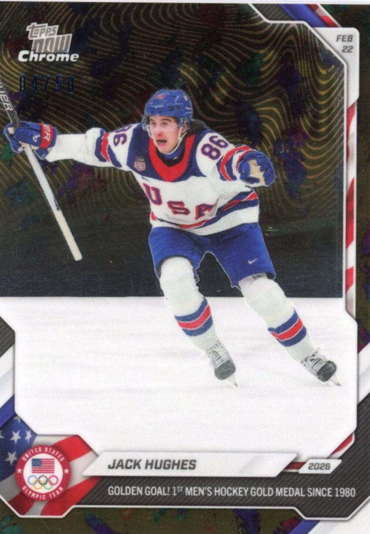 Jack Hughes Gold Chrome Opal Team USA 2026 Topps Now Olympics Card #18 /50 (1 of 2)