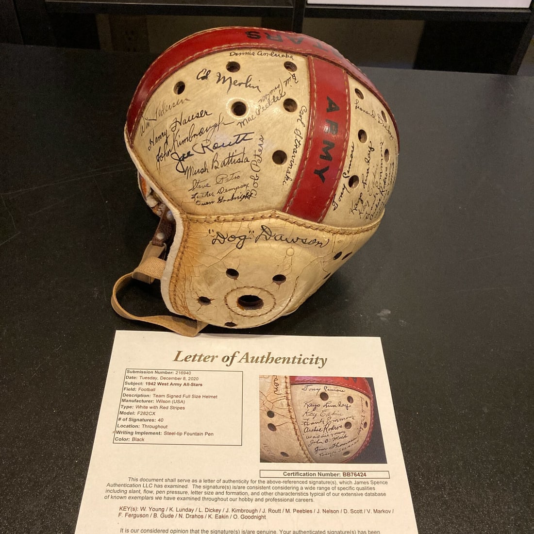1942 All Star Game Team Signed Oklahoma Sooners Helmet with Waddy Young JSA COA: 1942 All Star Game Team Signed Oklahoma Sooners Helmet with Waddy Young JSA COA Experience a piece of football history with this extraordinary 1942 West Army All Stars team-signed game-used helmet. Th