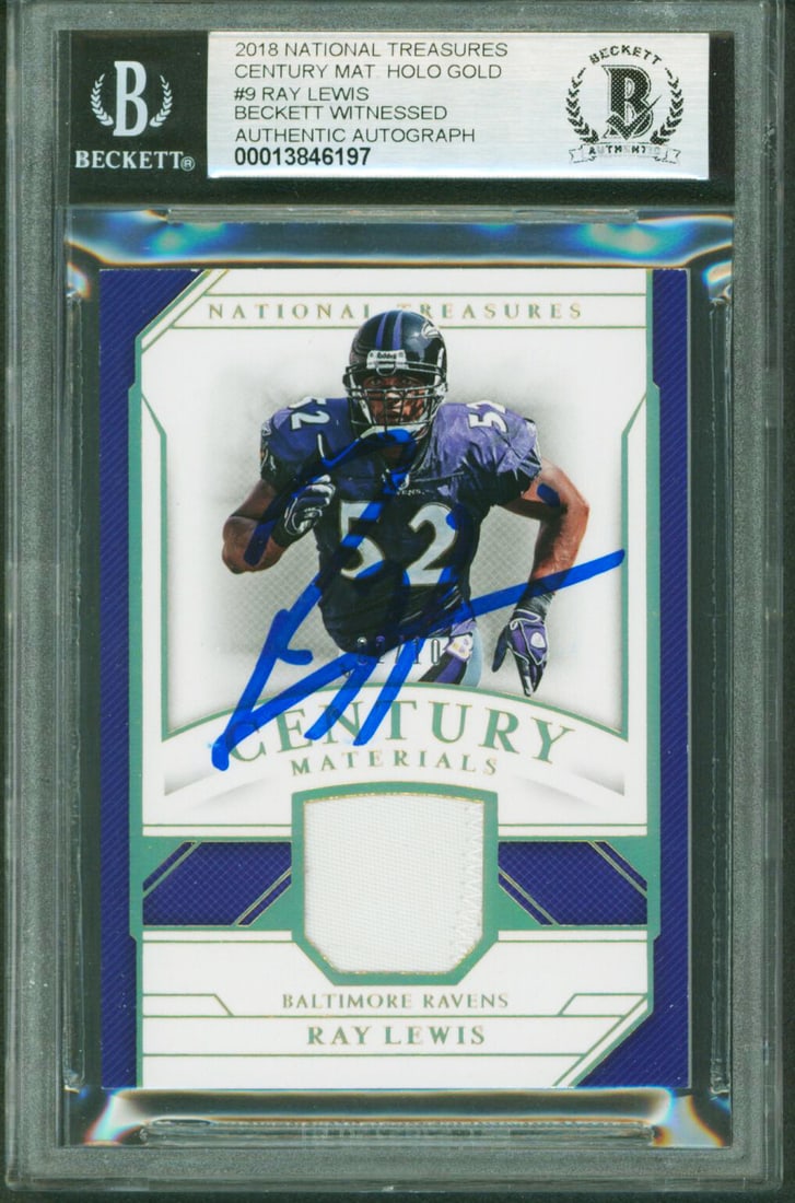 Ray Lewis Autographed 2018 National Treasures Holo Gold #9 Card Gem Mint 10 BAS Slabbed (1 of 2)