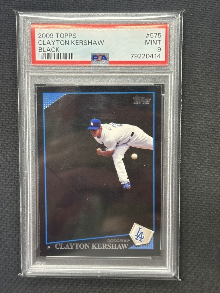Clayton Kershaw 2009 Topps Walmart Black Border PSA 9 Dodgers Card #575: Clayton Kershaw 2009 Topps Walmart Black Border PSA 9 Dodgers Card #575 This is a 2009 Topps Walmart Black Border baseball card featuring Clayton Kershaw, a prominent player for the Los Angeles Dodger