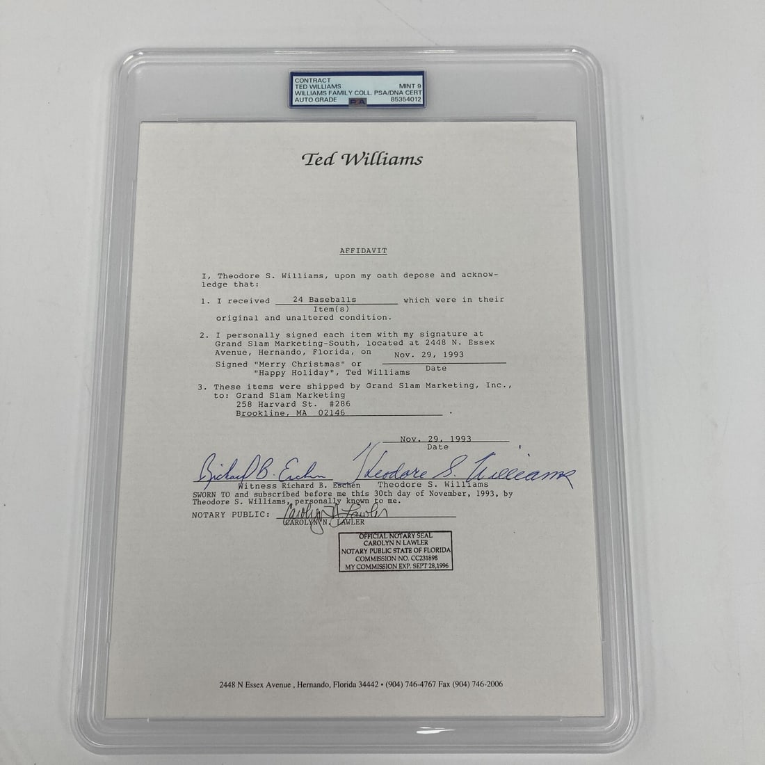 Ted Williams Signed Original Contract PSA/DNA Mint 9 Boston Red Sox (1 of 5)