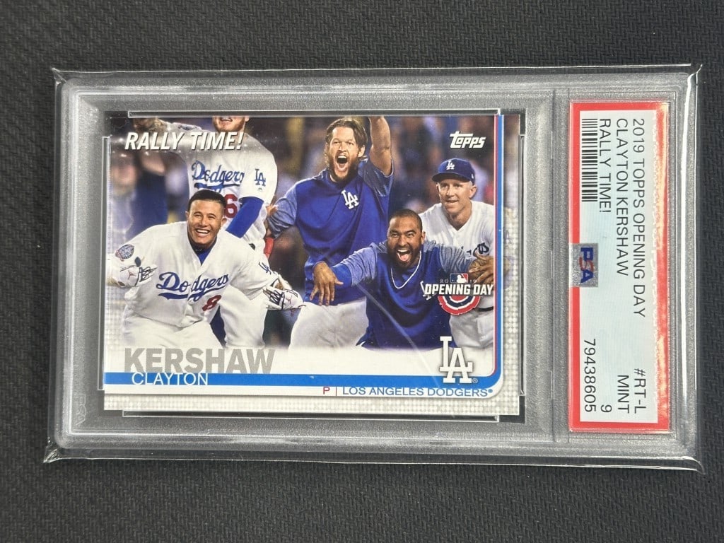 Clayton Kershaw 2019 Topps Opening Day Rally Time SSP PSA 9 Dodgers: Clayton Kershaw 2019 Topps Opening Day Rally Time SSP PSA 9 Dodgers Celebrate Clayton Kershaw's remarkable career with this rare 2019 Topps Opening Day Rally Time! SSP baseball card. Graded by Profess