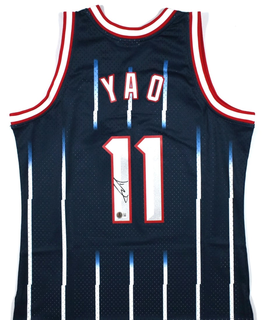 Yao Ming Signed Houston Rockets Mitchell and Ness Jersey Beckett Hologram: Yao Ming Signed Houston Rockets Mitchell and Ness Jersey Beckett Hologram This is a pre-owned Houston Rockets jersey by Mitchell & Ness, autographed by Yao Ming. The jersey comes with a Beckett W holo