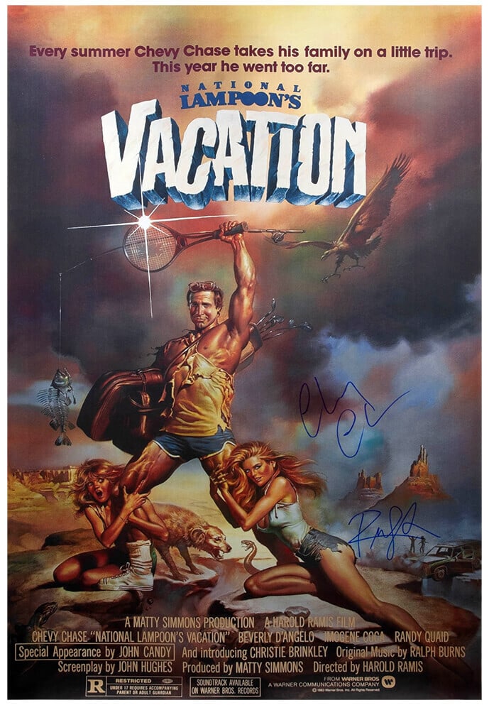 Chevy Chase Randy Quaid Signed National Lampoon's Vacation 27x40 Poster with COA (1 of 2)