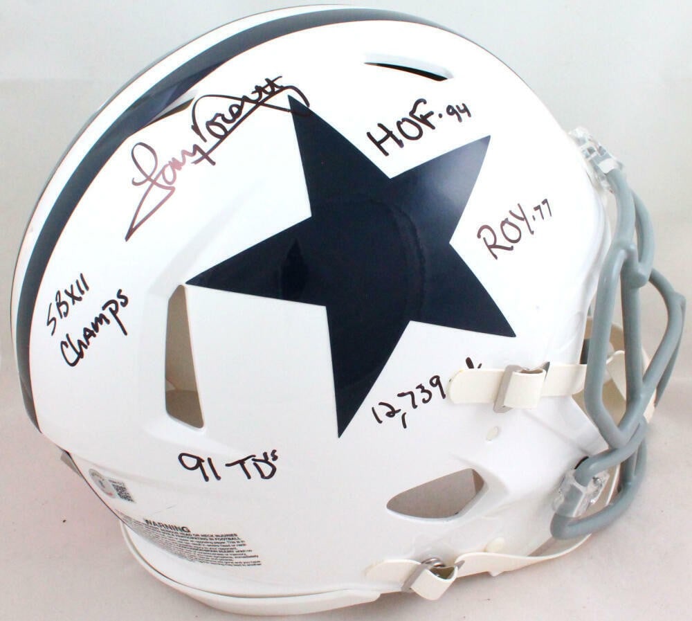Dallas Cowboys Full Size Helmet Signed by Tony Dorsett with Five Inscriptions Beckett Auth (1 of 10)