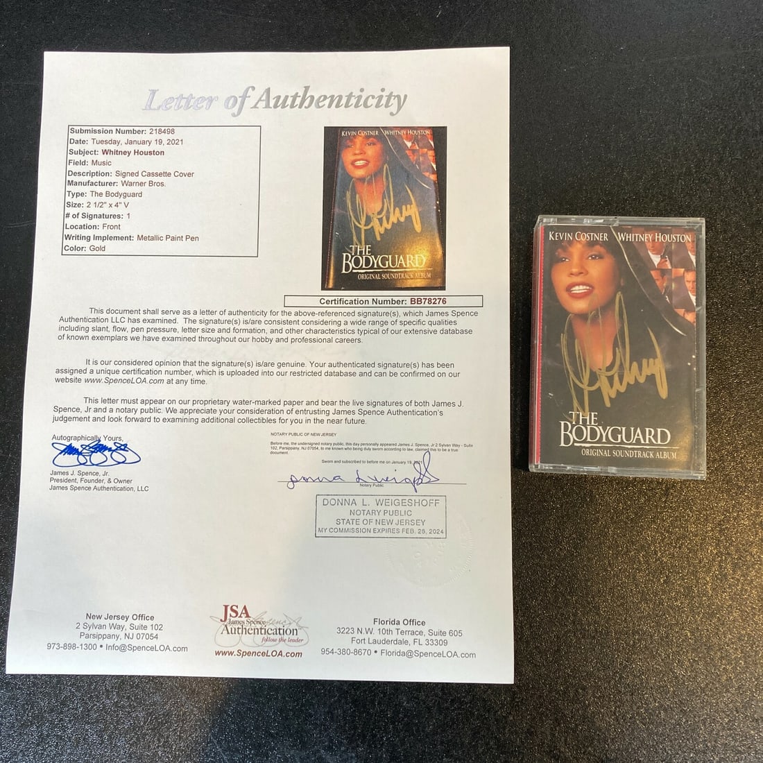 Whitney Houston Signed Bodyguard Soundtrack Cassette Tape JSA Authenticated (1 of 7)